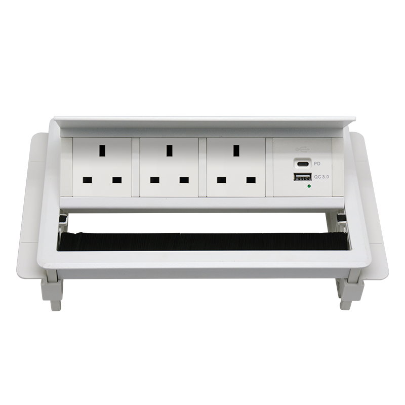 Flip up desk outlet art.: STS - 2x UK socket + 1xUSB-C + 1xUSB-A - WHITE